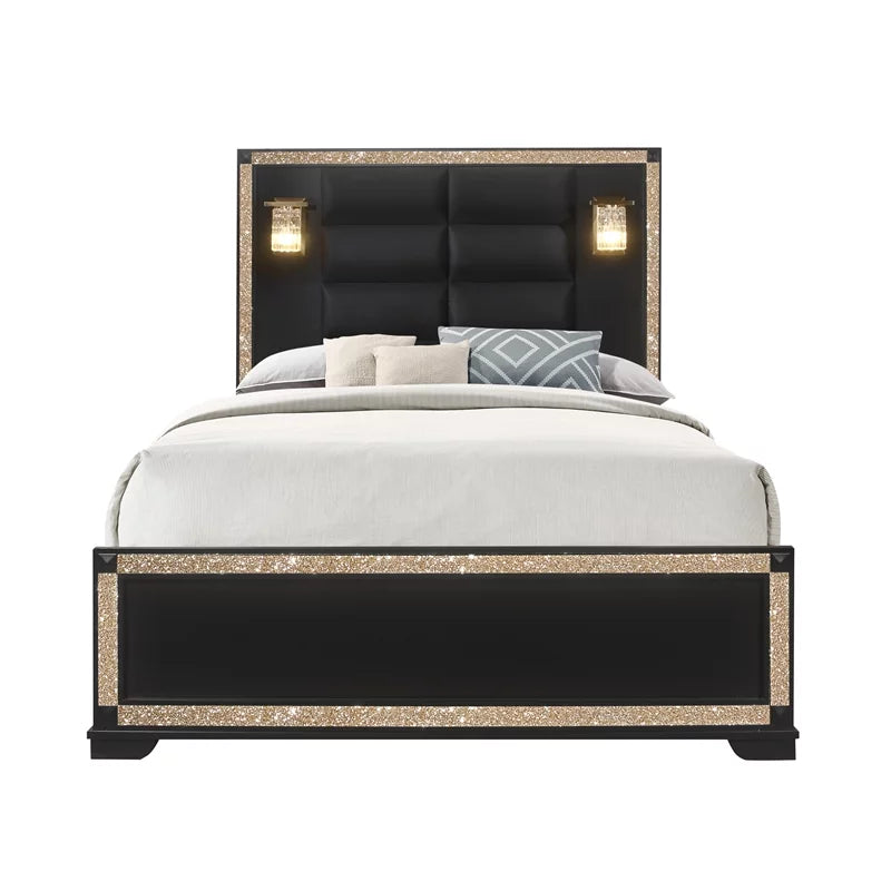 Queen Bed in Black/Gold Finish Z887