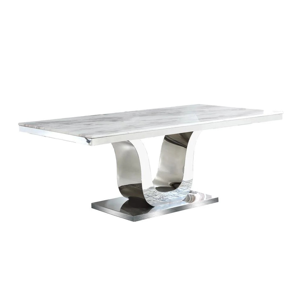 Stainless Steel 7 Piece Dining Set with Marble Table and Gray Chairs J888