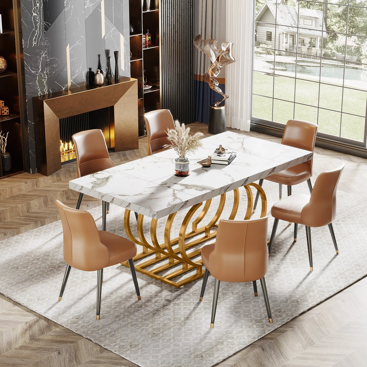 63" Faux Marble Wood Dining Table U974