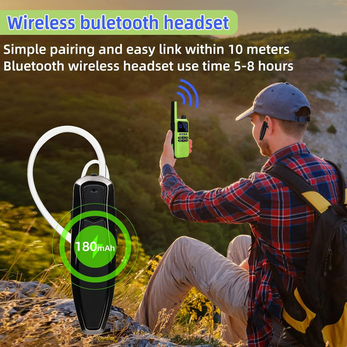Bluetooth Rechargeable Two Way Radio 1400mAh 3Pcs H49011
