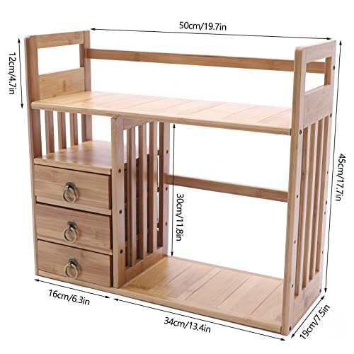 Bamboo Desktop Bookshelf with 3 Drawers (Nut-Brown) T889996