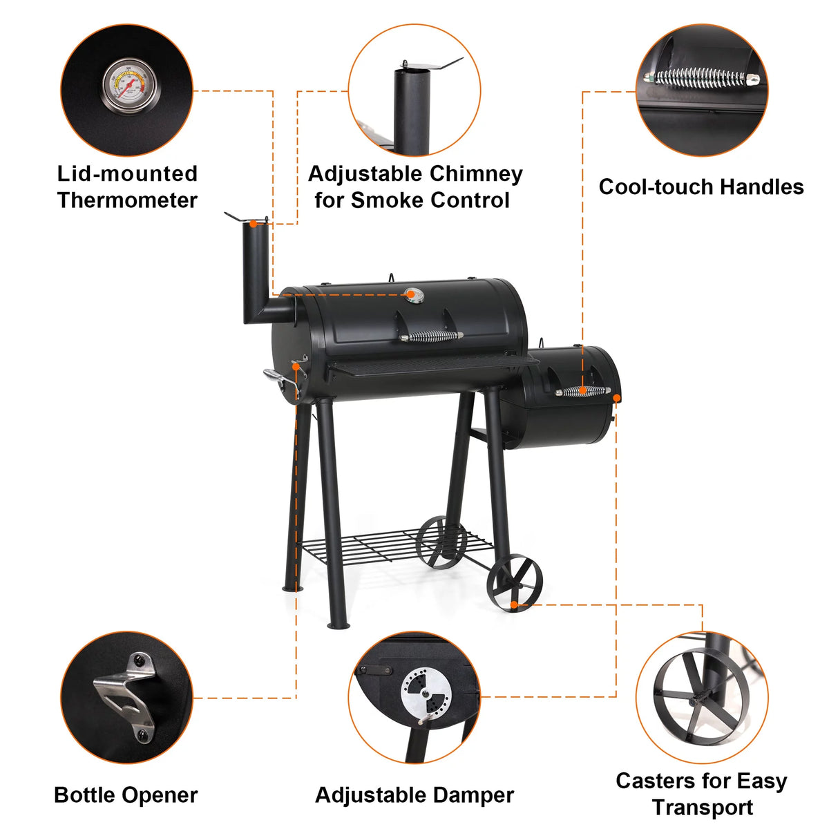 Portable Charcoal Grill with Offset Smoker R814622