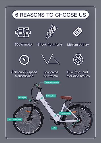 26" x 2.1 Fat Tire Electric Bicycle with 500w Motor 48V 10.4Ah Removable Lithium Battery P903
