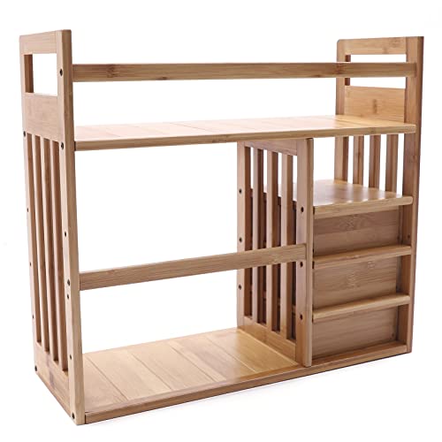 Bamboo Desktop Bookshelf with 3 Drawers (Nut-Brown) T889996
