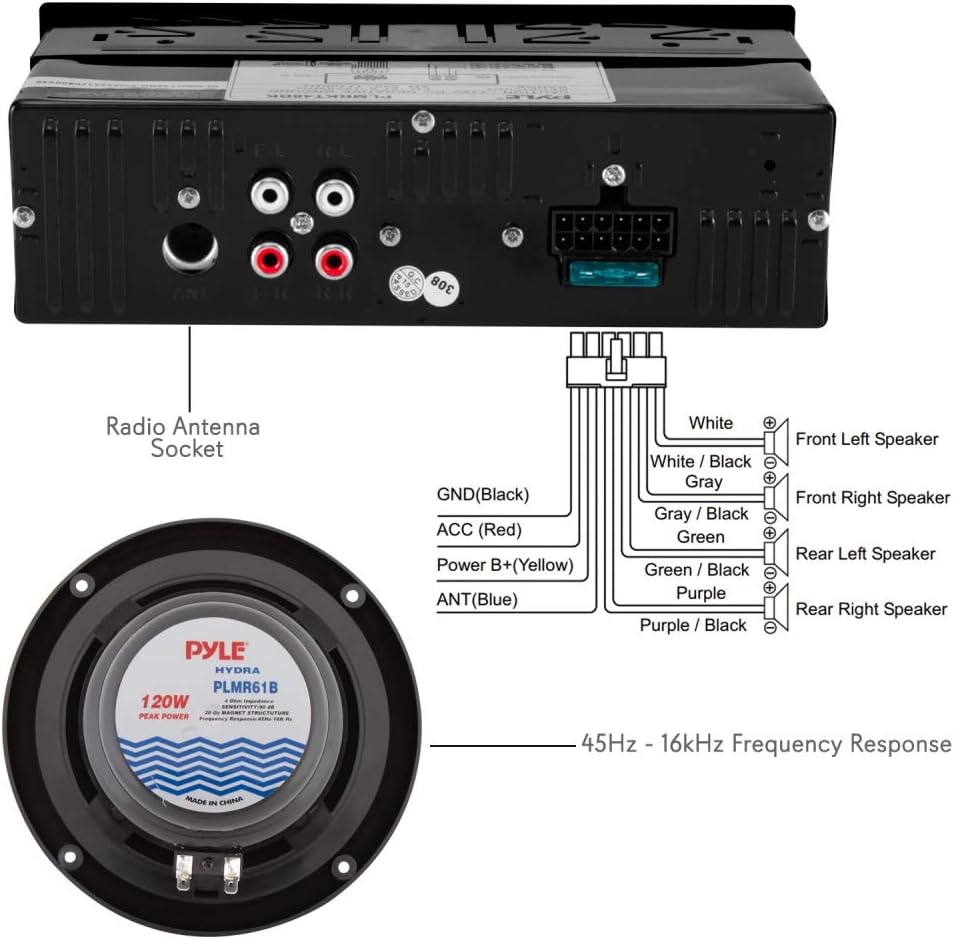 Marine Head Unit Receiver Speaker Kit with Bluetooth and 6.5’’ Waterproof Speakers Q196344