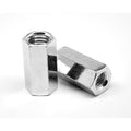 1/4 inch-20 x 7/16 inch x 1 3/4 inch Coarse Thread Hex Rod Coupling Nut Low Carbon Steel Zinc Plated Pk 100 O879769