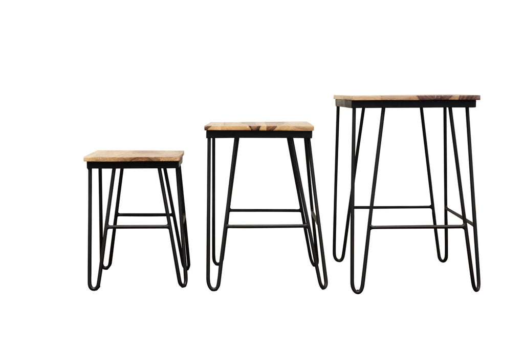 Sheesham Wood Nesting Tables with Iron Base Y34814