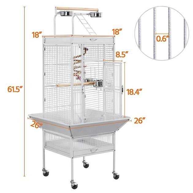 Rolling Metal Parrot Cage with Playtop H22818