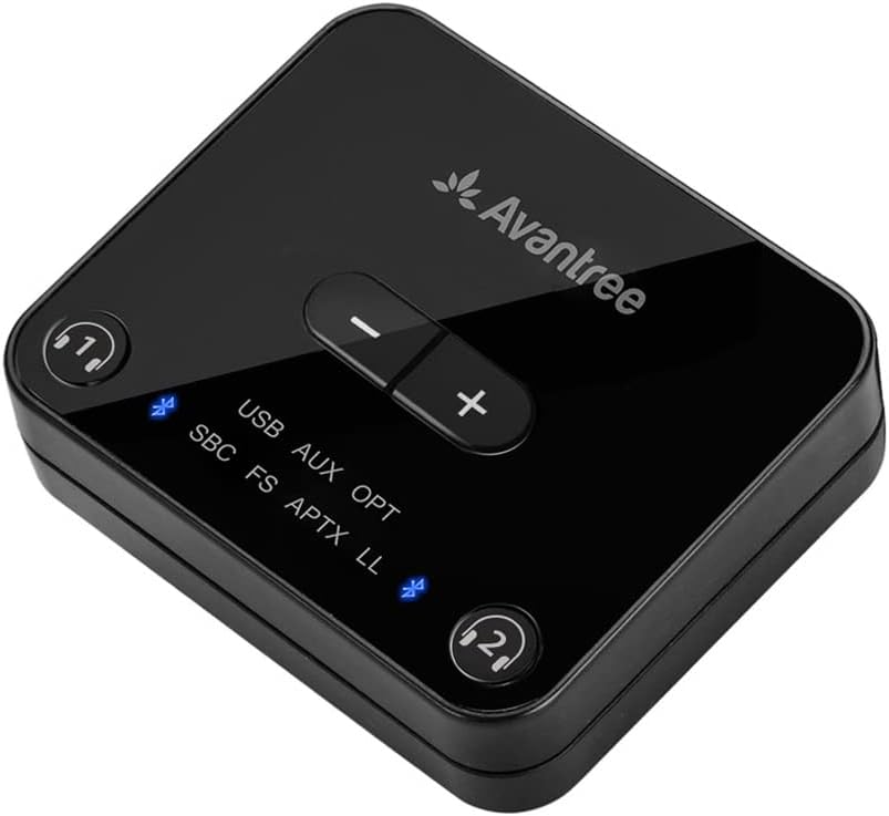 Bluetooth 5.0 Transmitter for TV with Volume Control, aptX Low Latency Audio Adapter for 2 Headphones, Class 1 Long Range 100ft, Pack of 2 L297