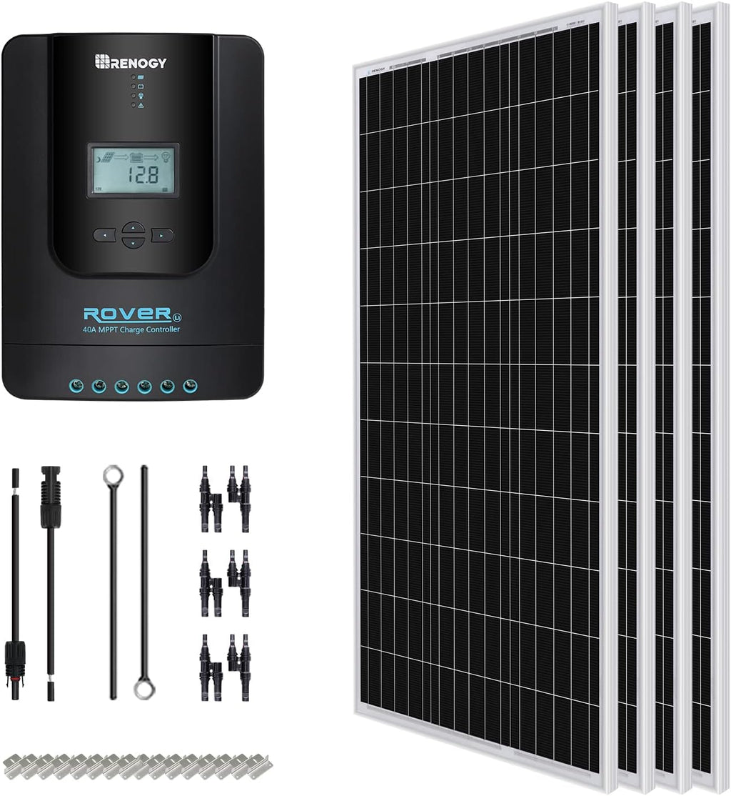 400 Watt 12 Volt Monocrystalline Solar Panel Bundle Kit with 4 pcs 100W Panel and 30A PWM Charge Controller O13987