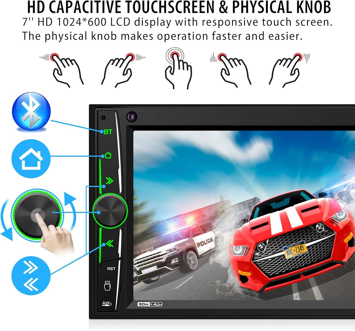 Double Din 7 Inch Touchscreen Car Stereo with Backup Camera H217838