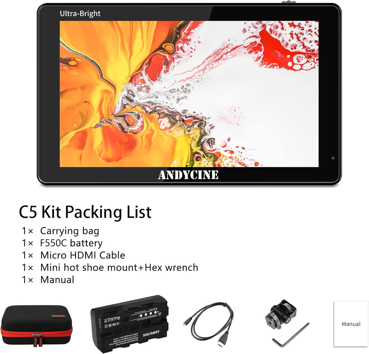 5.5 Inch Touchscreen Camera Field Monitor with Battery and Charger O541171