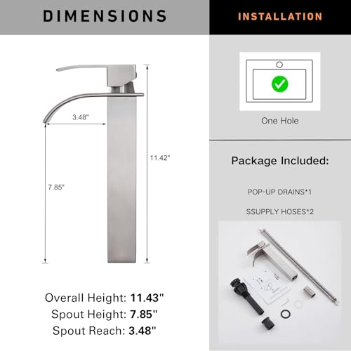 Brushed Nickel Waterfall Single Handle Bathroom Sink Faucet with Pop-up Drain I843