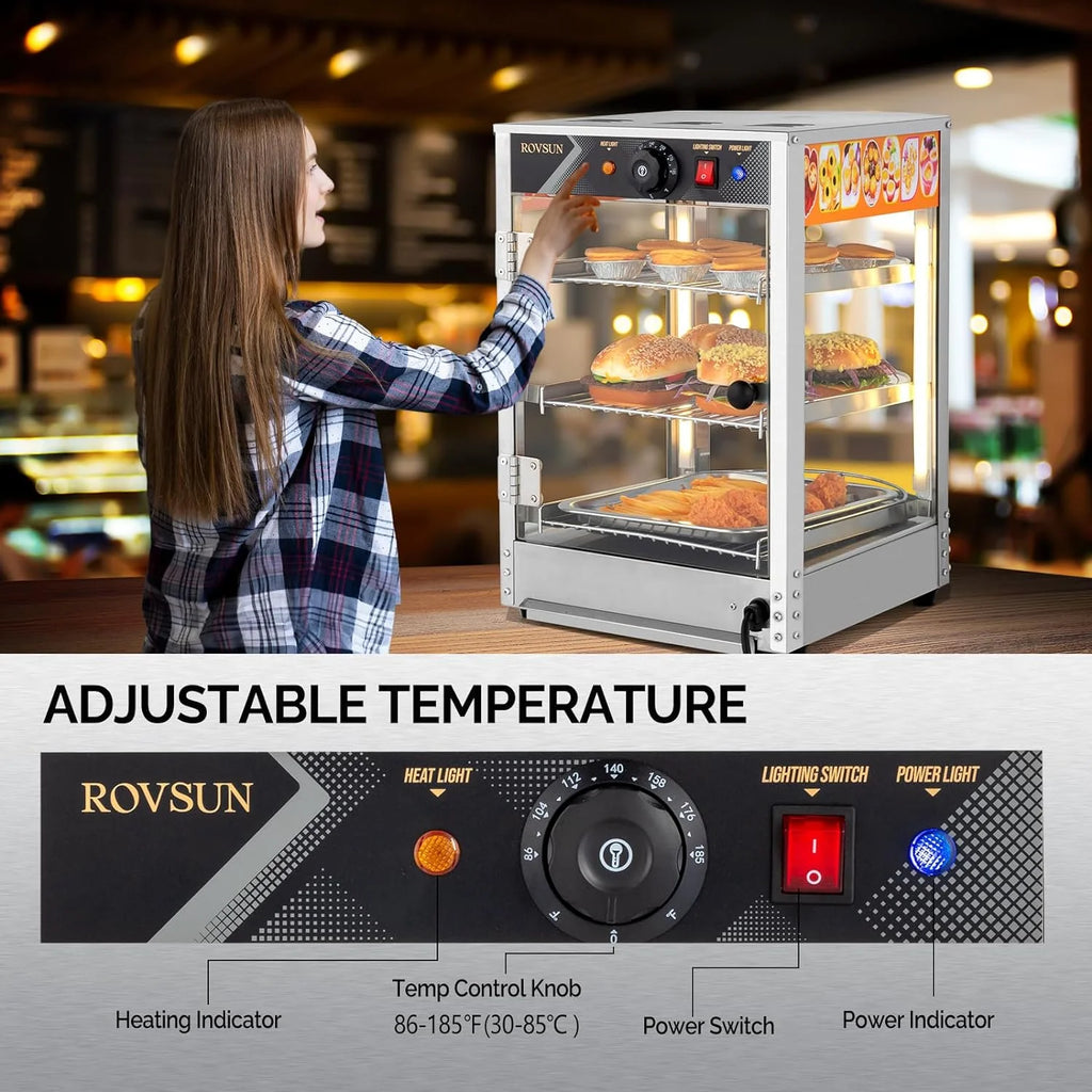 3-Tier Food Warmer Display Case with LED Lighting B172