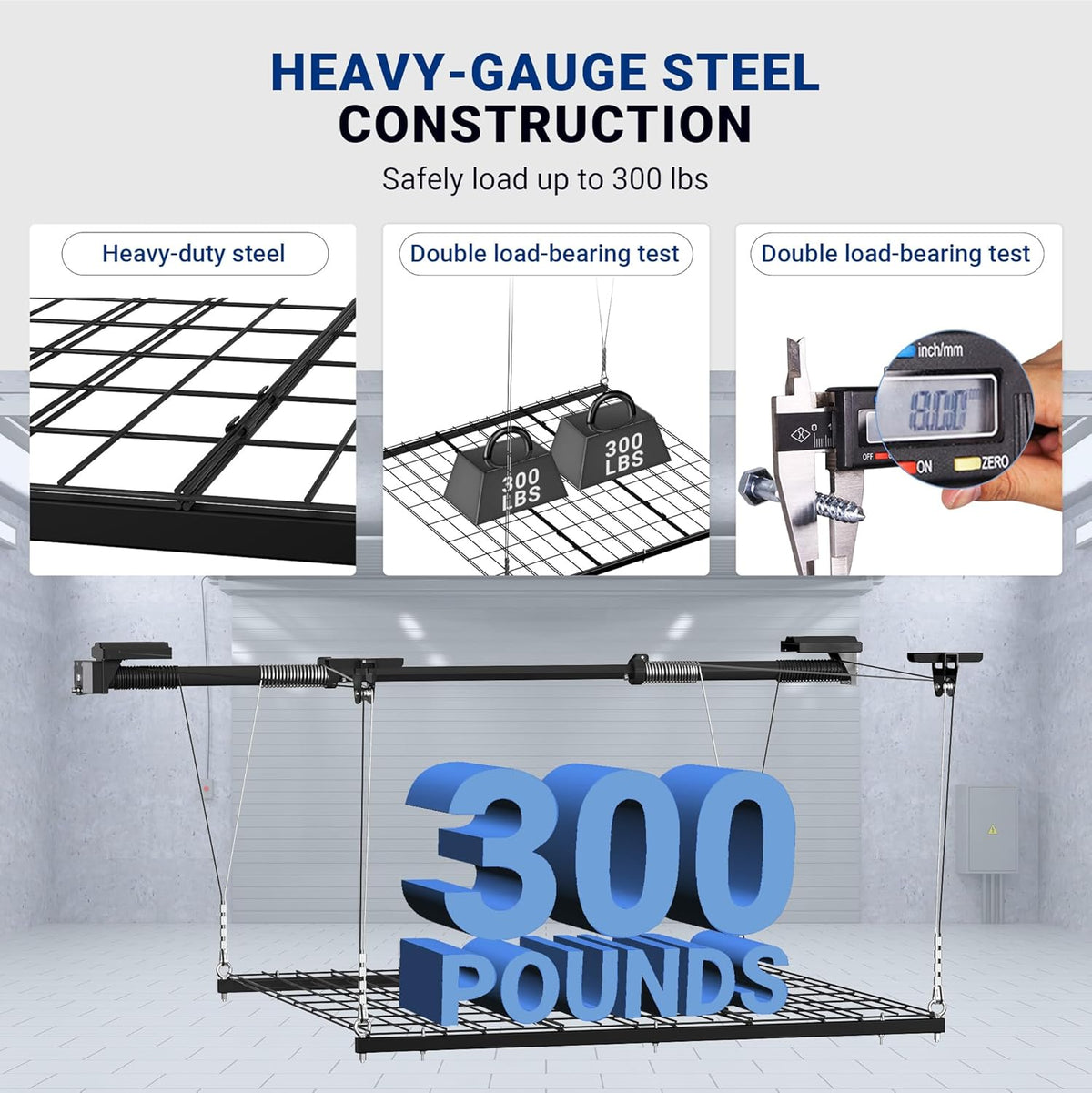4x4 Ft Overhead Garage Storage Rack, Satin Black U49489
