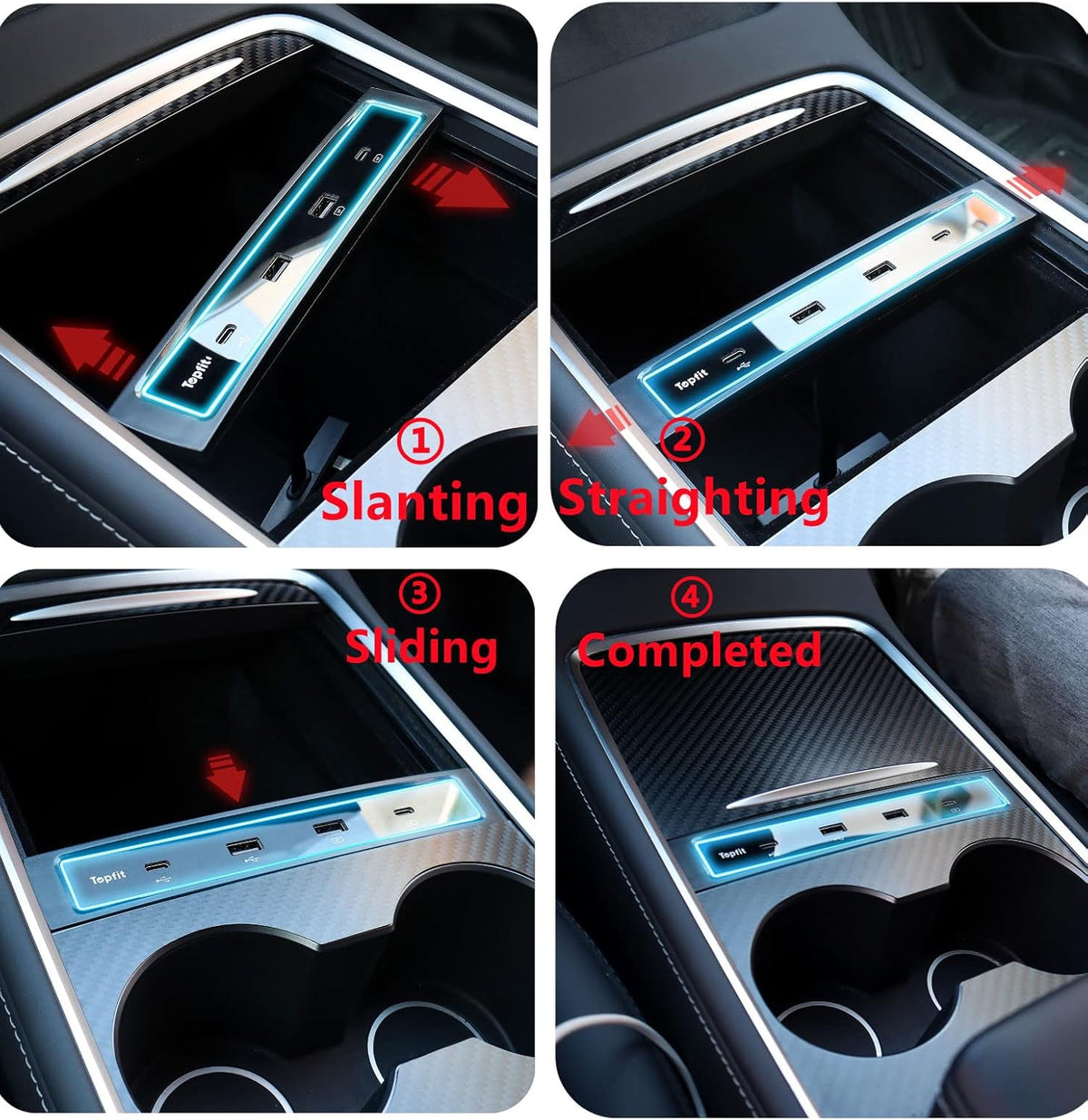 Black Pack of 2 USB Hub Center Console Adapter for Tesla Model Y Model 3 O3583