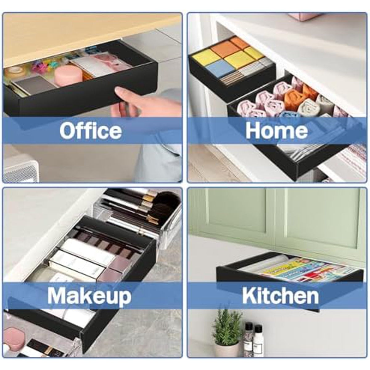 3 Pack Slide Out Desk Drawers, Black W690281