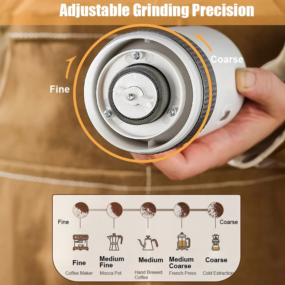 Portable Electric Burr Coffee Grinder, Ceramic Grinding Core, Adjustable, USB Rechargeable T4551