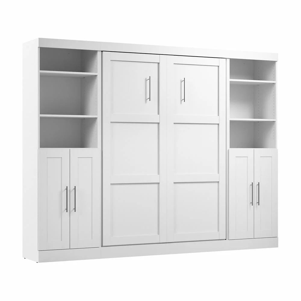 White Full Murphy Bed with Closet Storage J2493