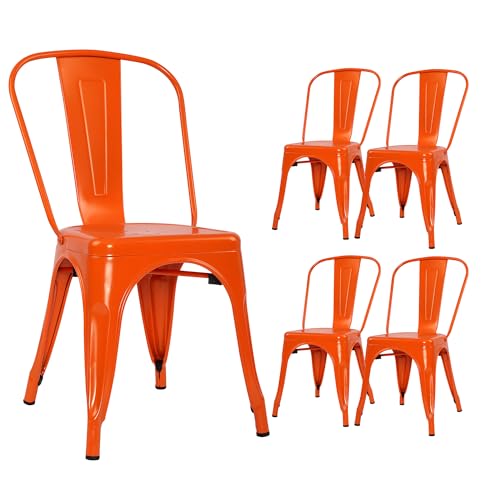 Orange Metal Stackable Side Chairs Set of 4 F455