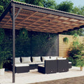 9 Piece Patio Set with Cushions Black Poly Rattan H91015