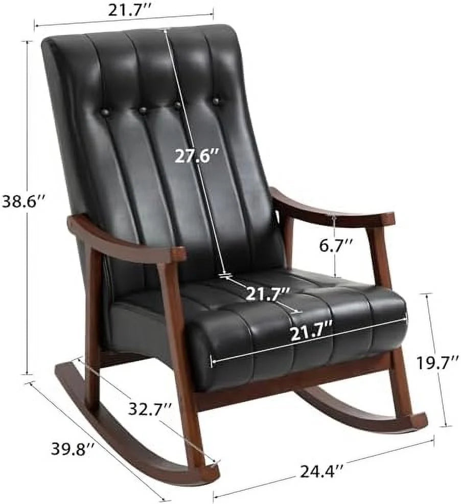 Upholstered Rocking Chair with Fabric Padded Seat Solid Wood High Back Armchair Grey S49555