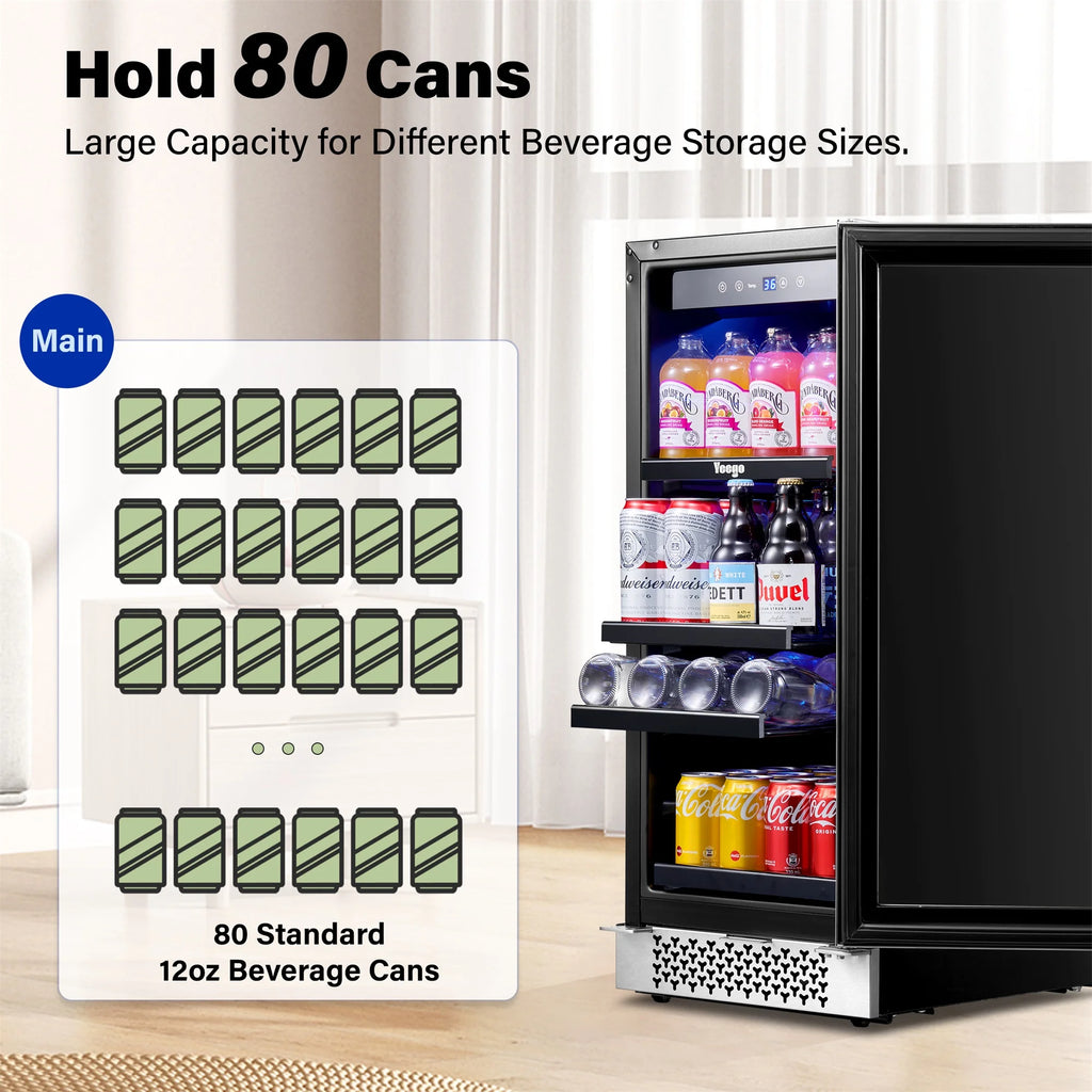 15 Beverage Cooler 80 Cans Glass Door Lock J745593