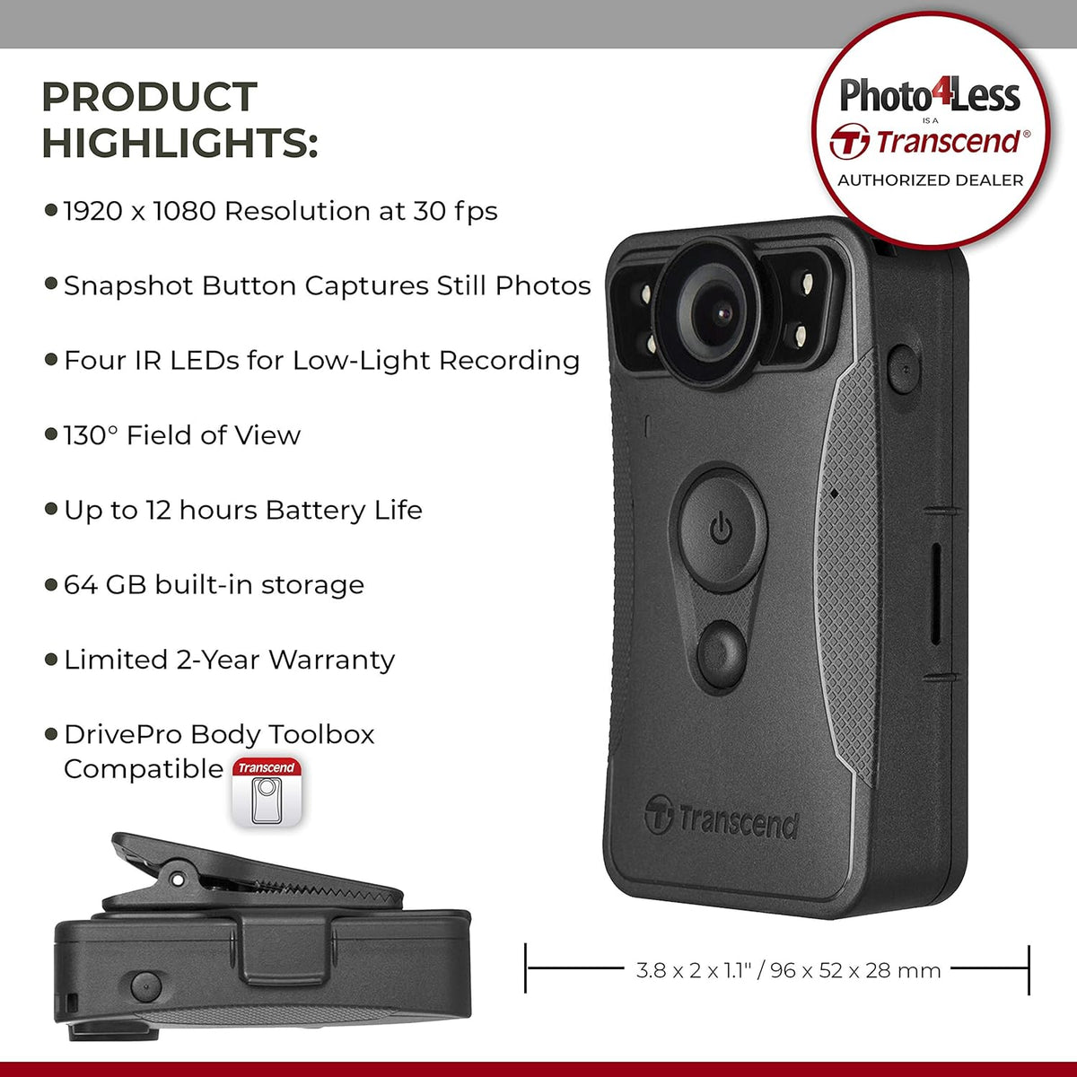 1080p HD Wi-Fi Body Camera with Compact Case W758