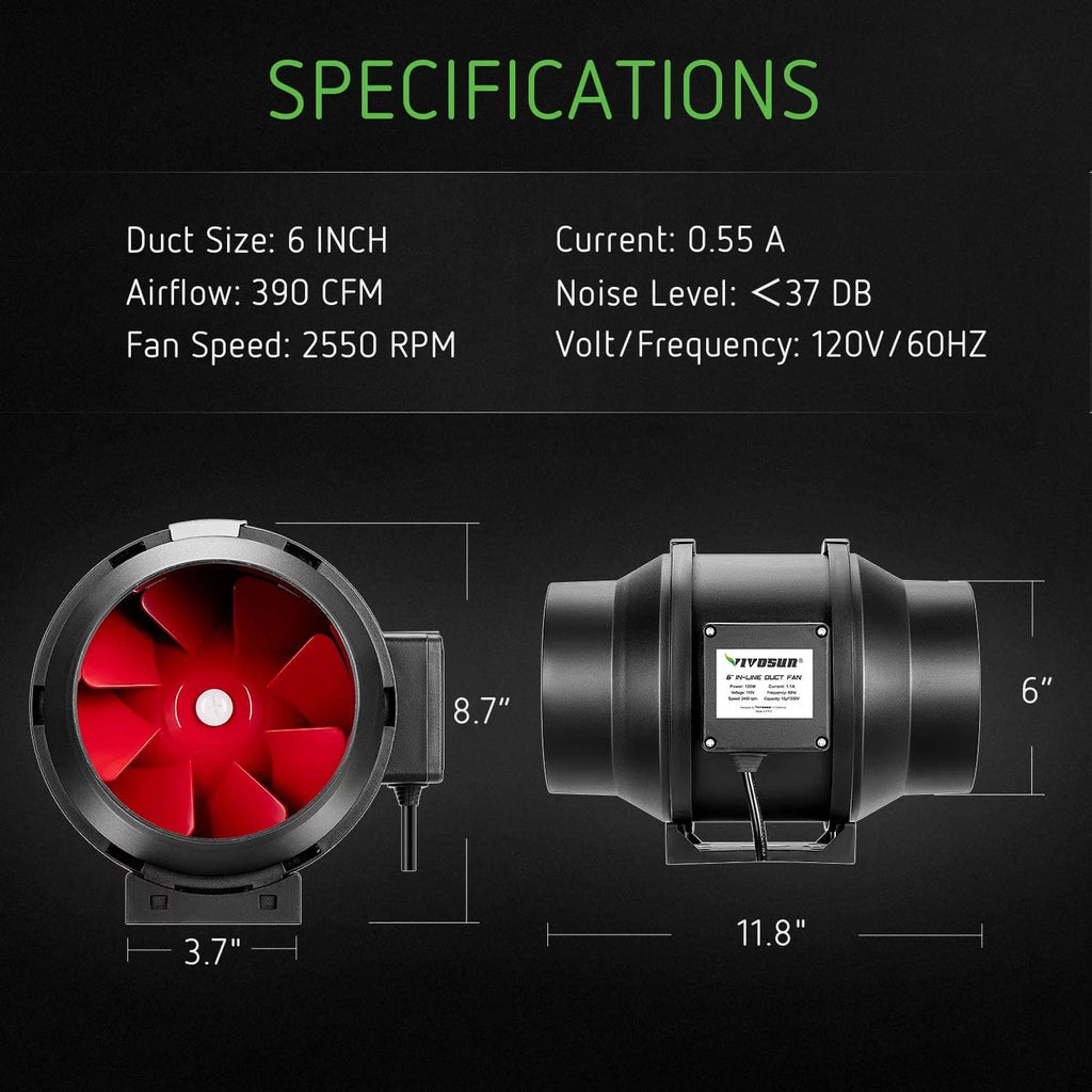6 Inch 390 CFM Inline Fan Carbon Filter Ducting Ventilation Kit Z524166