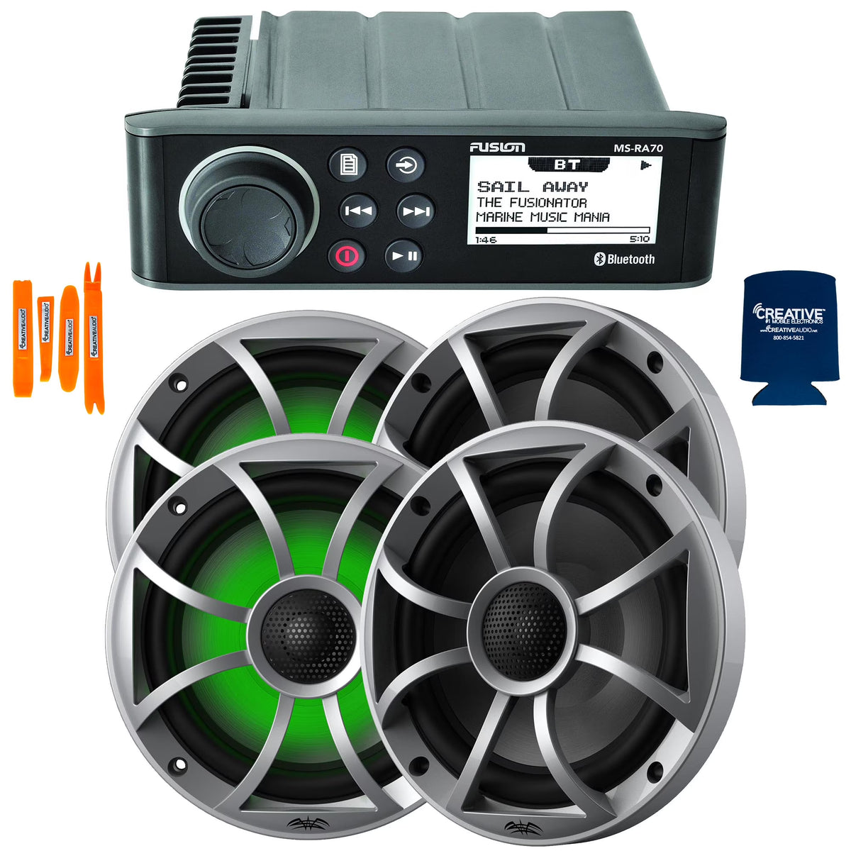 Marine AM/FM/BT Stereo with 2 Pair 6.5" RGB Marine Coaxial Speakers H1862