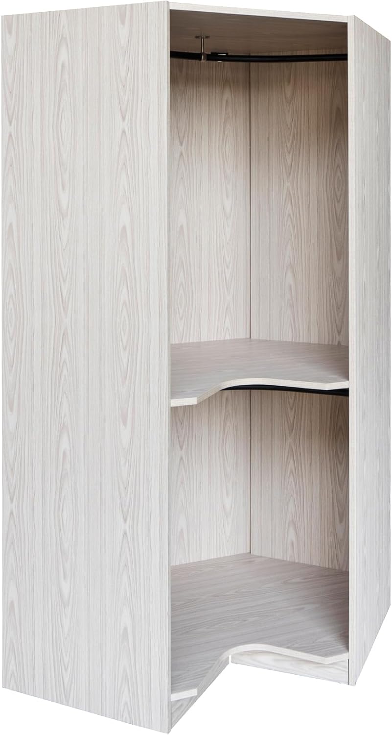 Natural Open Style Wooden Corner Wardrobe Closet with 2 Hanging Rails and Shelves R170072