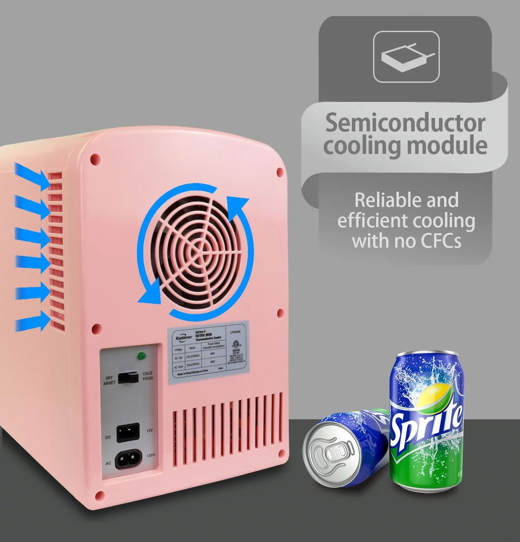6 Can AC/DC Mini Fridge Cooler, Pink T27608