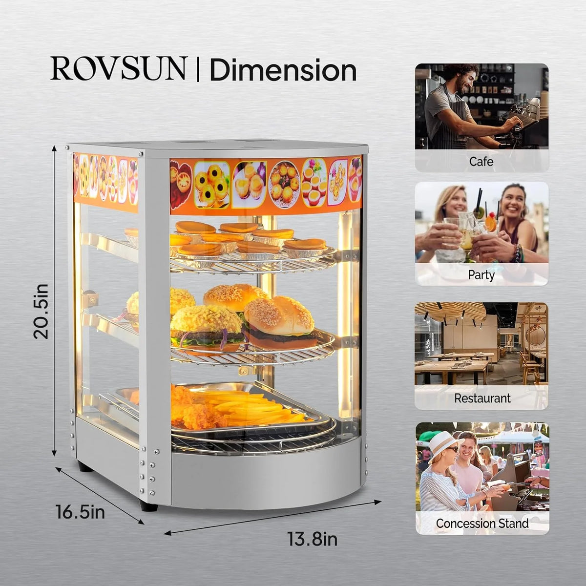 3-Tier Food Warmer Display Case with LED Lighting B172