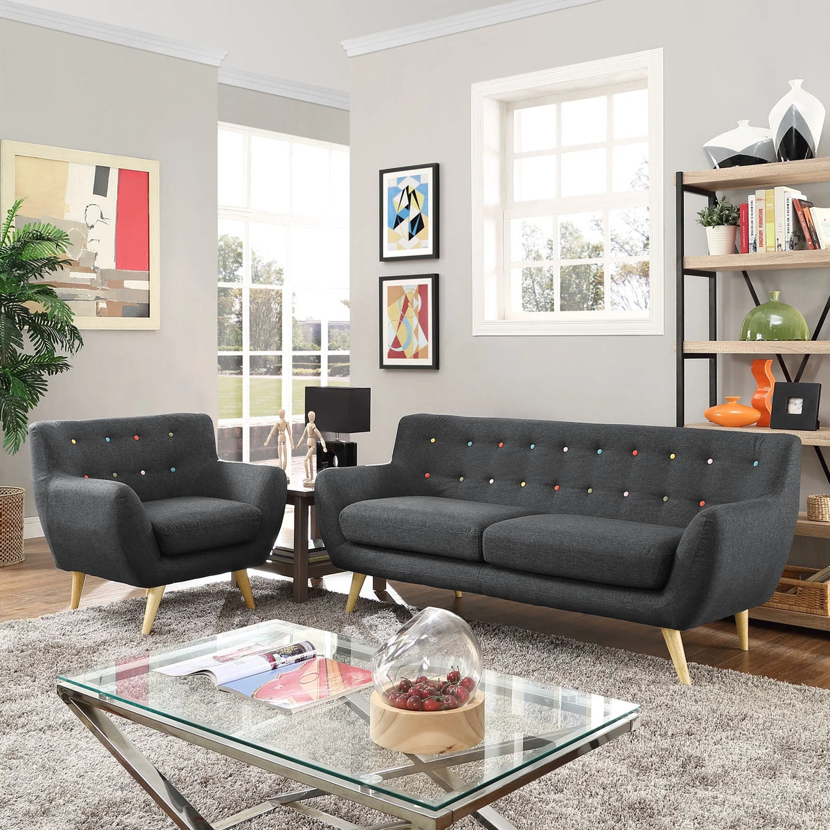 Grey Fabric Plywood Two PCS Living Room Set W389