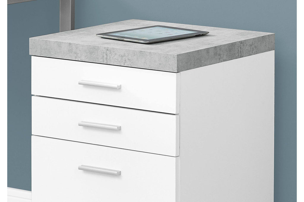 3 Drawer File Cabinet on Castor in White and Gray Cement N59917