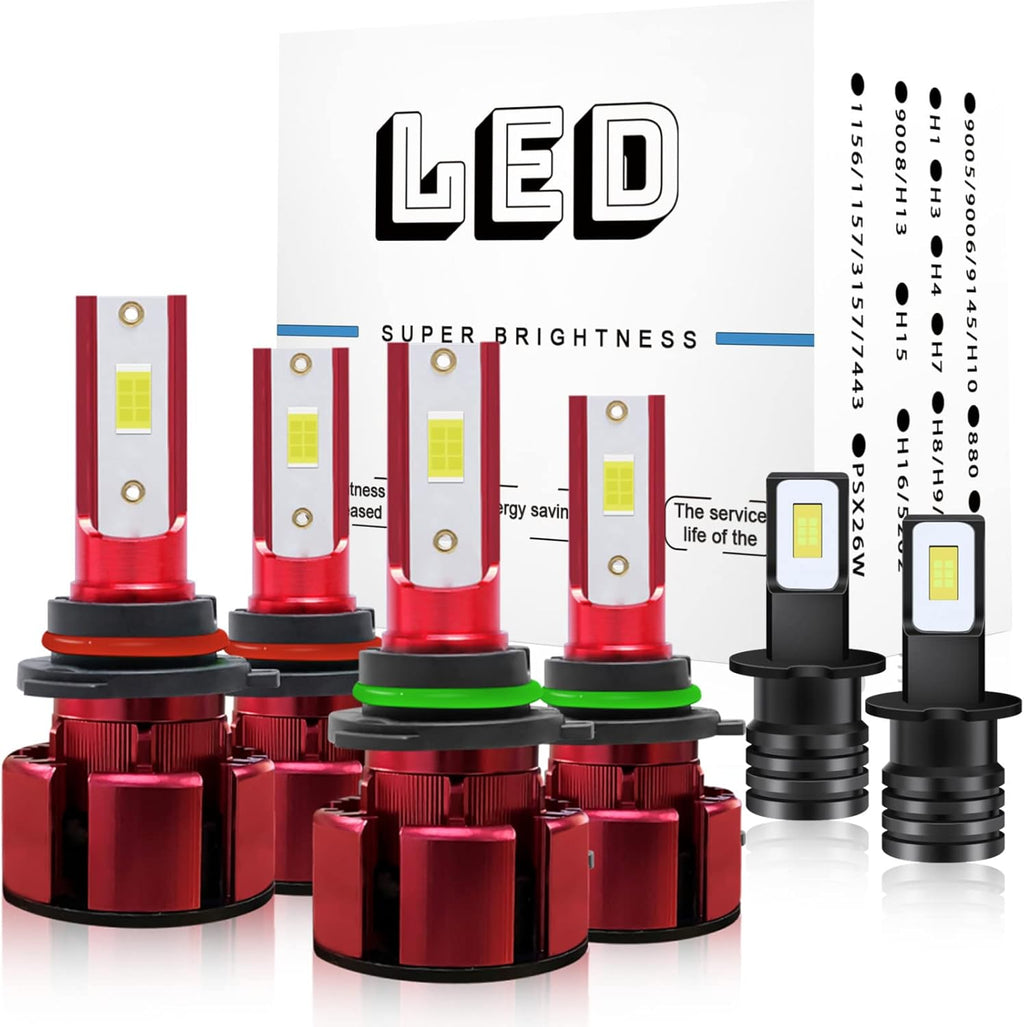 LED Headlight Bulbs Combo Kit, 9005/HB3 and 9006/HB4, 24000LM, 6000K Cool White, IP68, Pack of 4 C68246