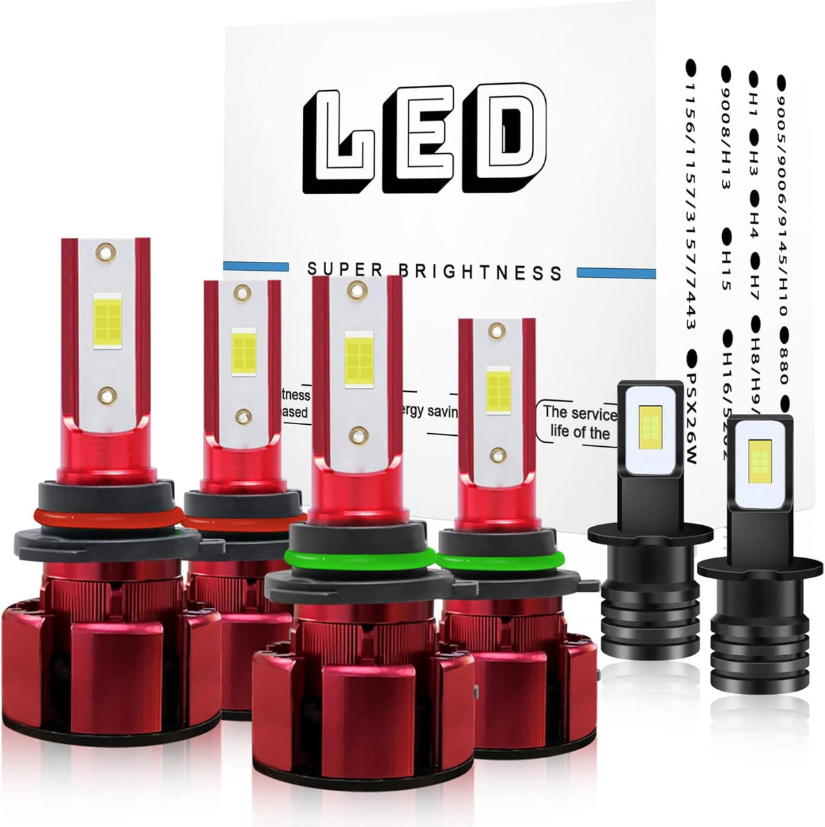 LED Headlight Bulbs Combo Kit, 9005/HB3 and 9006/HB4, 24000LM, 6000K Cool White, IP68, Pack of 4 C68246