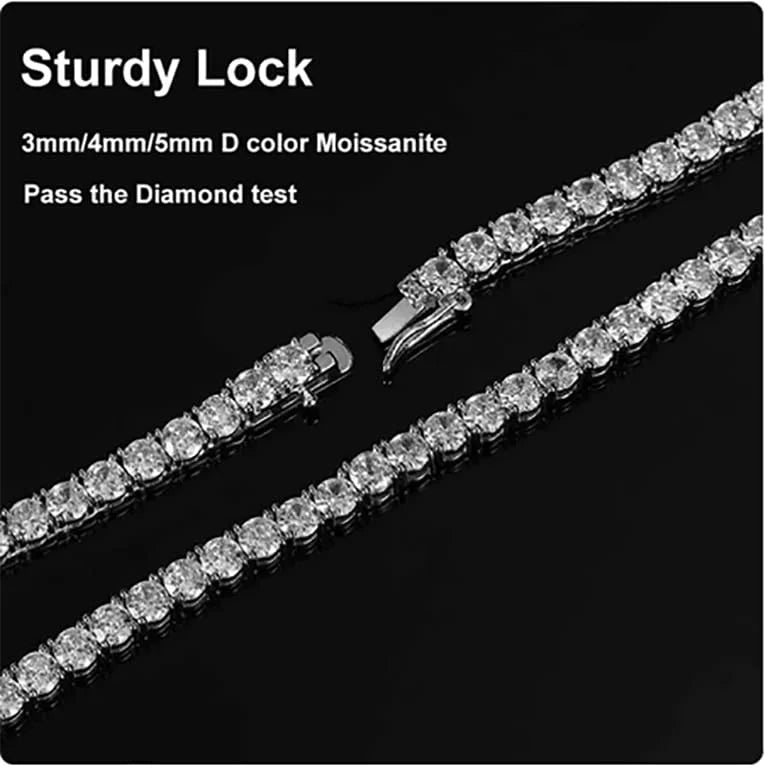 925 Silver Moissanite Tennis Necklace 4 mm Round Chain 18-36 Inches W521188