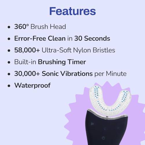 U Shaped Electric Toothbrush with 360° Nylon Bristles, 3 Cleaning Modes, Rechargeable, Waterproof, Black Y117