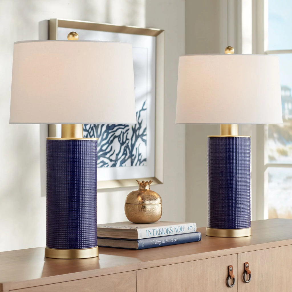 24 1/2" High Gold Textured Blue Ceramic Table Lamps Set of 2 M350854