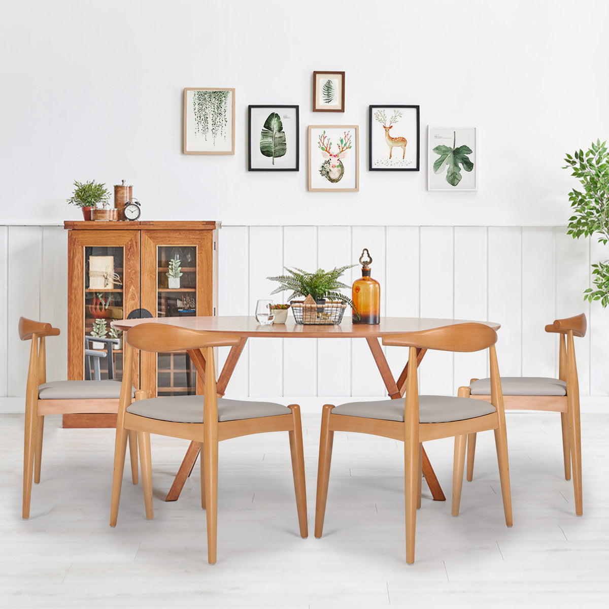 4 Pcs Mid-Century Dining Chair with Faux Leather Seat S57671