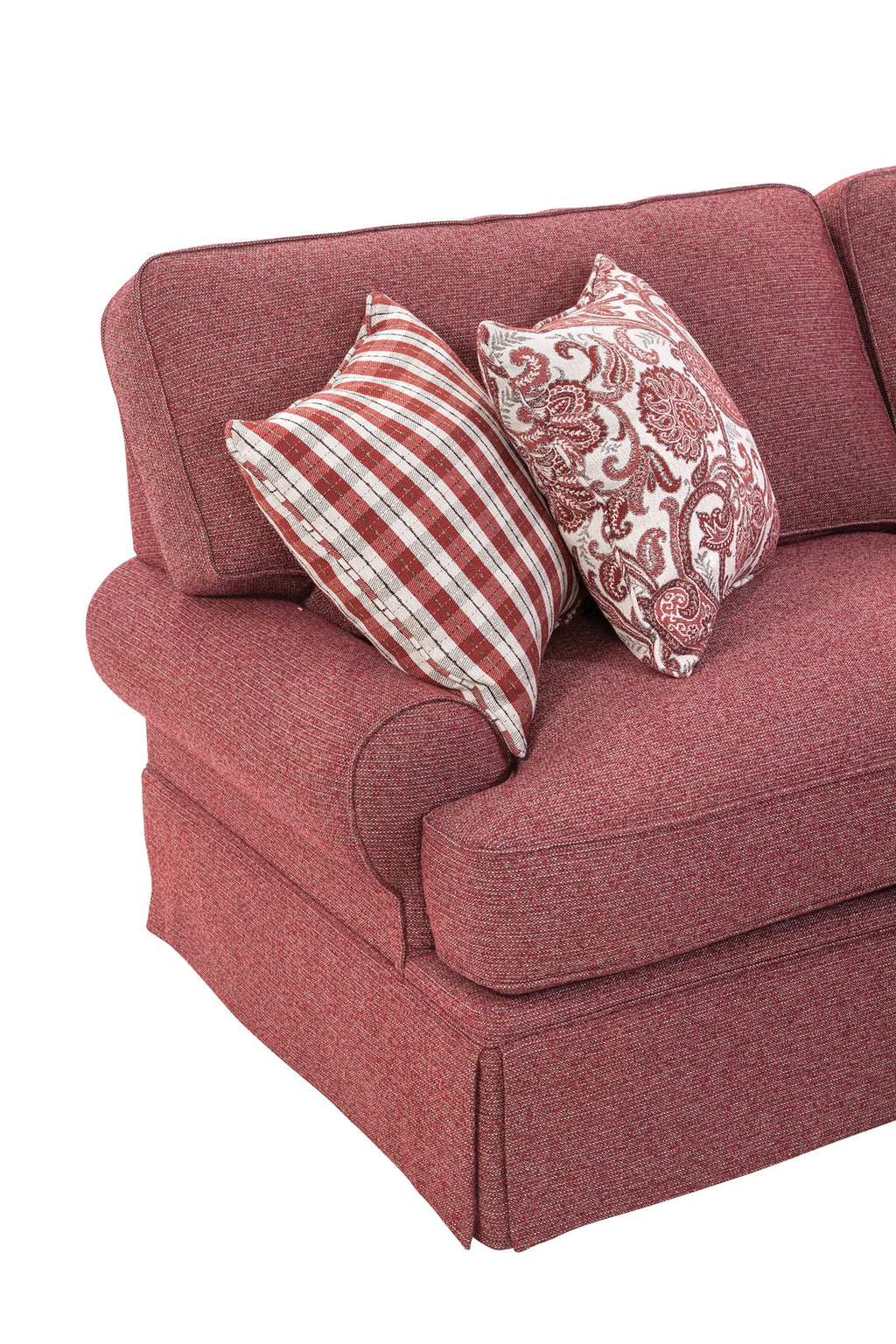 Rustic Red Sofa with Four Accent Pillows V7557