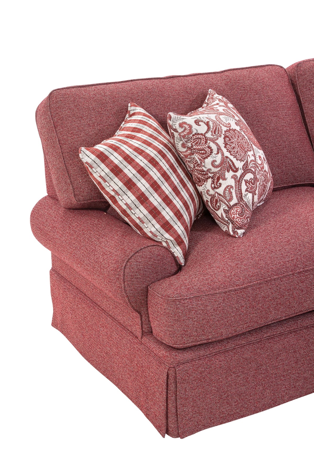 Rustic Red Sofa with Four Accent Pillows V7557