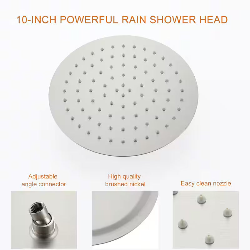10 in. Wall Mount Dual Shower Heads with Valve in Brushed Nickel E97711