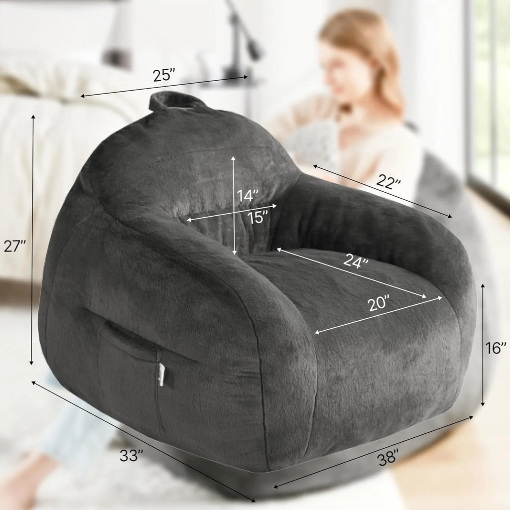 Grey Faux Fur Bean Bag Chair with Memory Foam Filler G678