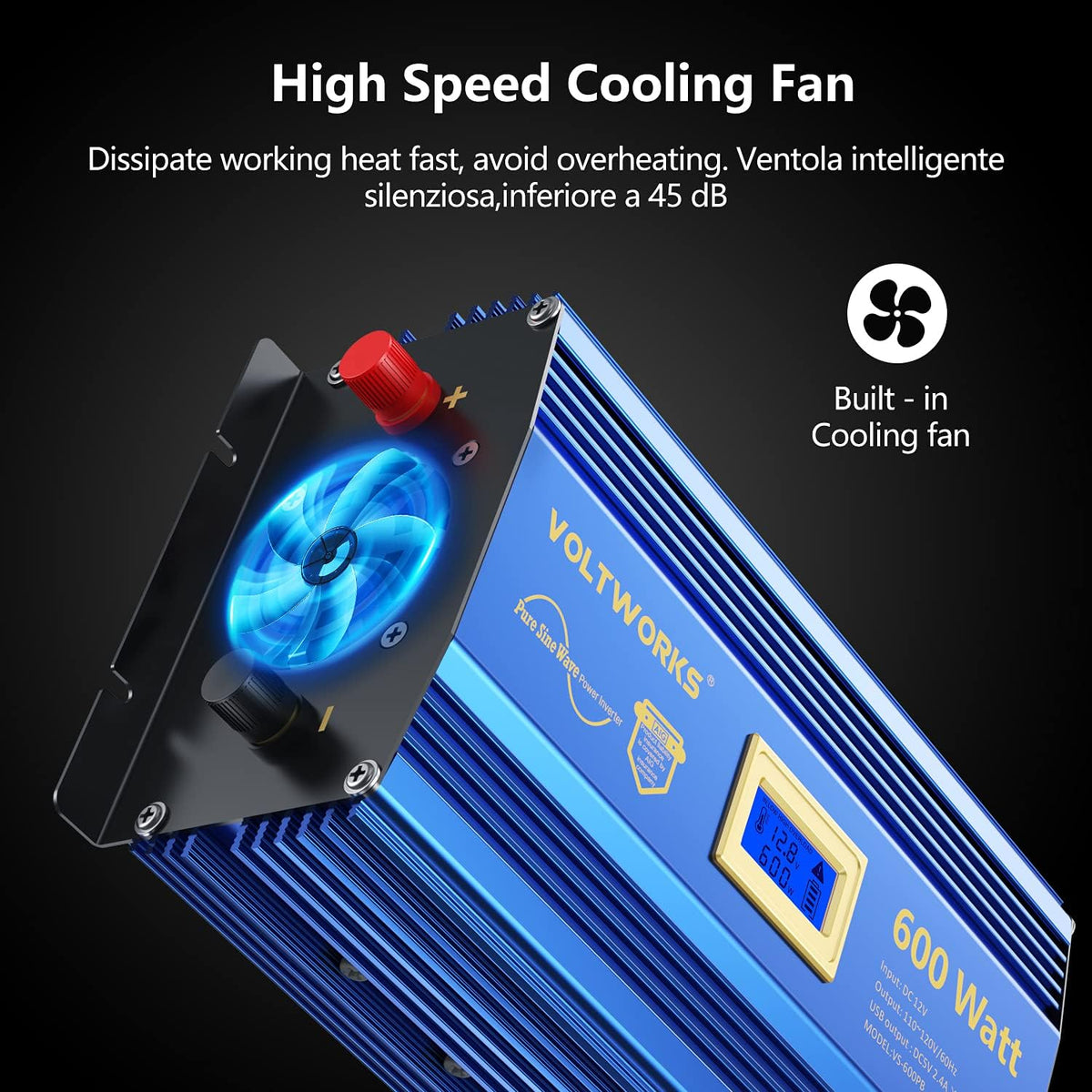 600 Watts Pure Sine Wave Power Inverter 12V to 110V 120V with USB Port & LCD Display I6902