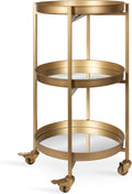 3-Tier Gold Metal Bar Cart with Lockable Wheels I224462
