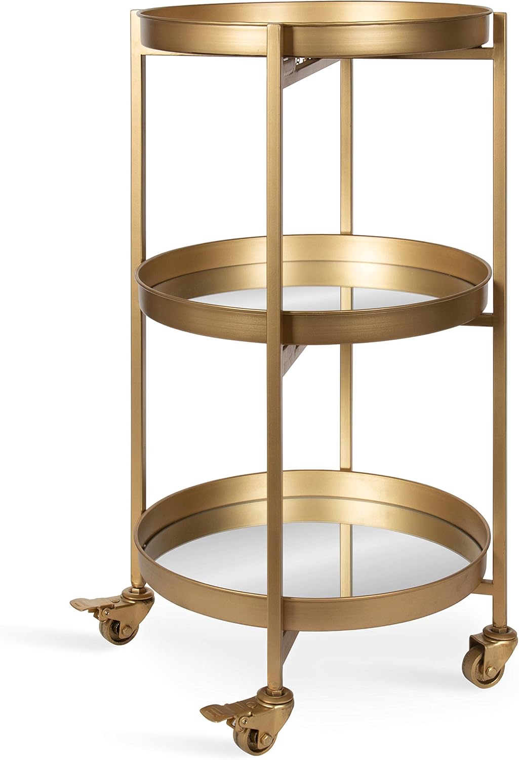 3-Tier Gold Metal Bar Cart with Lockable Wheels I224462