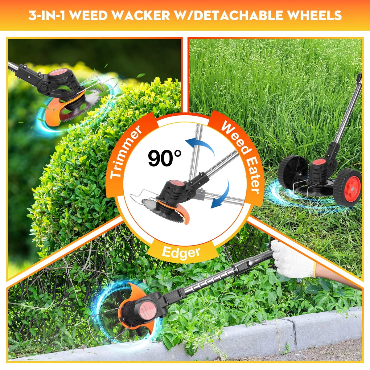 Cordless String Trimmer with 3 Cutting Blades W5452