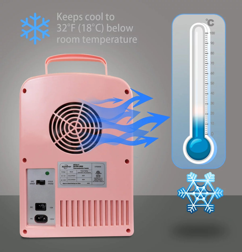 6 Can AC/DC Mini Fridge Cooler, Pink T27608
